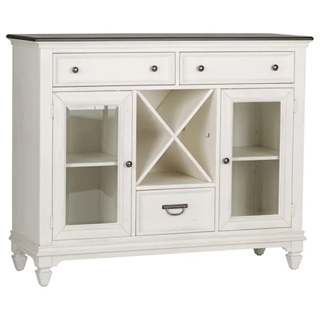 Transitional 3 Drawer 2 Door Buffet with Wine Bottle Storage